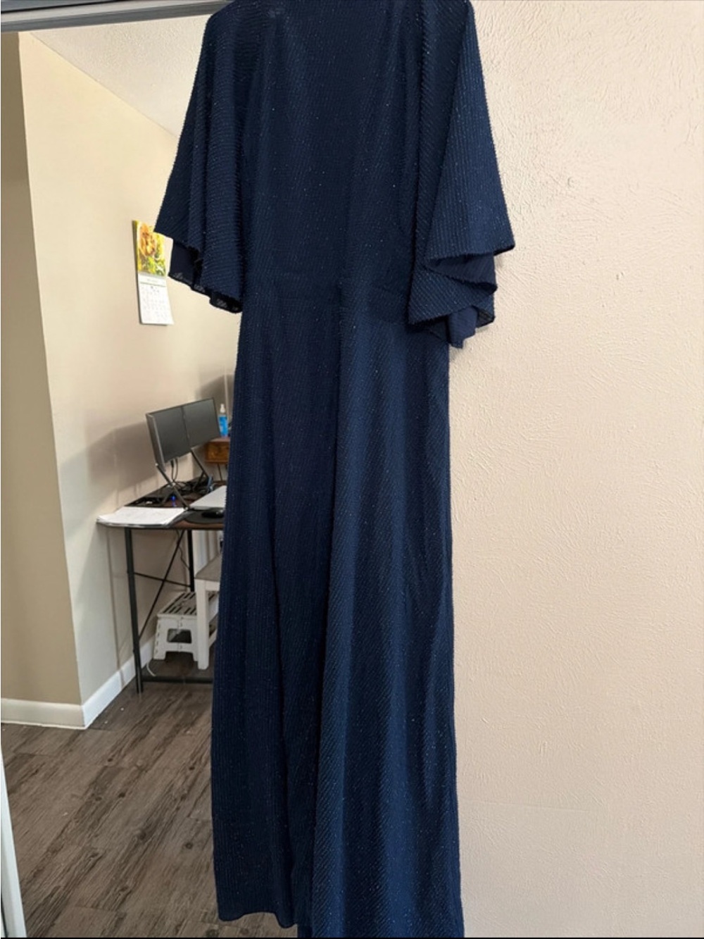 Chic Soul Navy Blue Flutter-Sleeve Maxi Dress